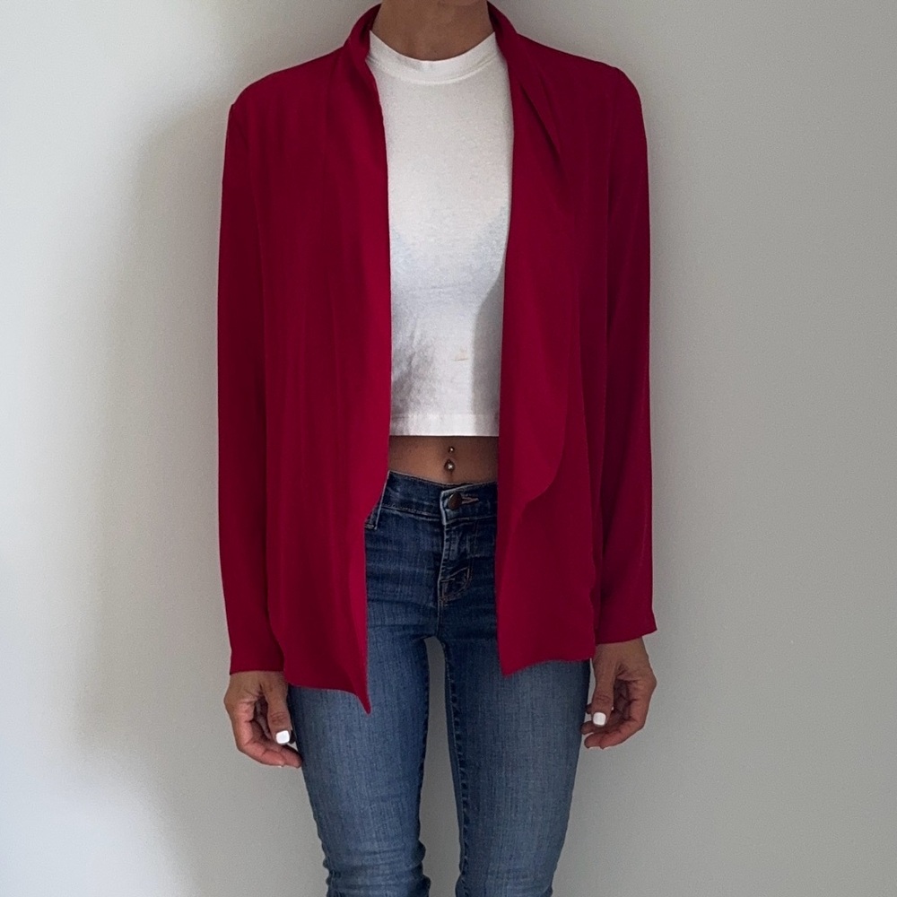Red Open Front Light Weight Blazer